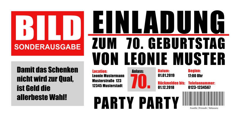 Beliebte Geburtstagseinladungen 70 Originelle Einladungskarten zum 70 Geburtstag